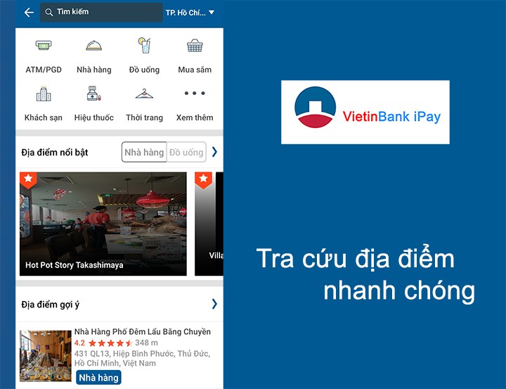 VietinBank iPay giúp bạn dễ dàng tìm kiếm địa điểm mà mình muốn đến