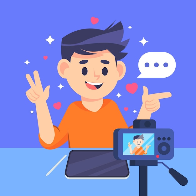 Free vector influencer recording new video