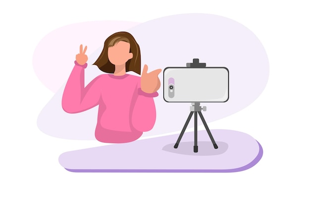 Vector a young woman making a video to create their own business niche flat style cartoon illustration vector