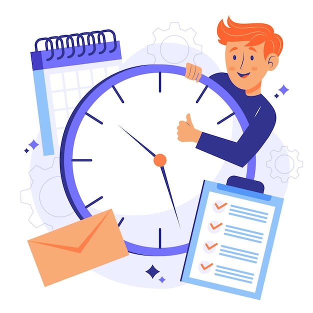 Free vector man holding a clock time management concept