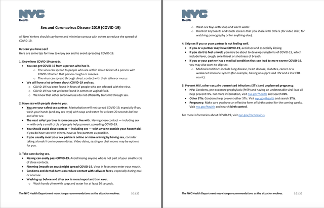 New York hướng dẫn tình dục an toàn trong mùa dịch COVID-19 - Ảnh 1.