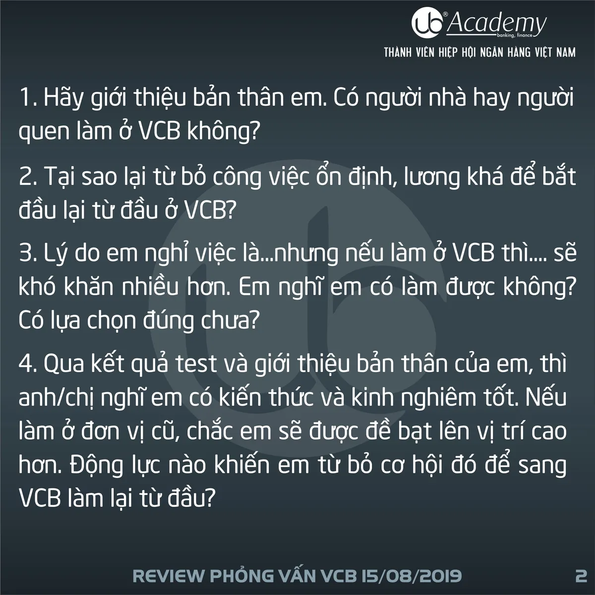 Ảnh minh họa – Phỏng vấn VCB - Chi nhánh trong miền Nam 16/08/2019