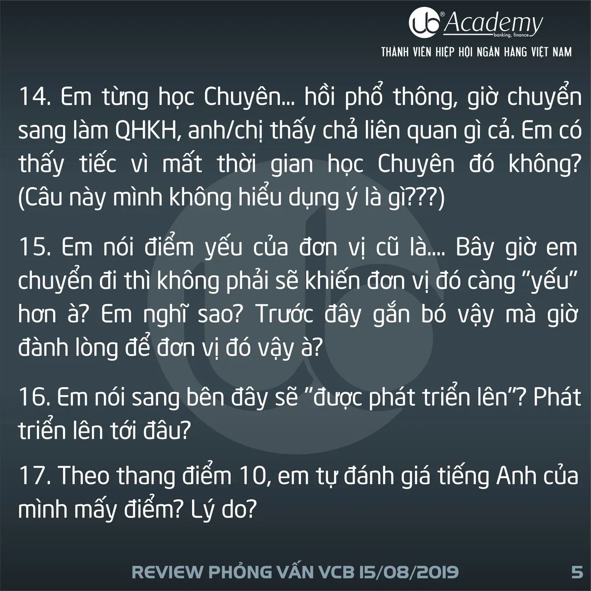 Ảnh minh họa – Phỏng vấn VCB - Chi nhánh trong miền Nam 16/08/2019