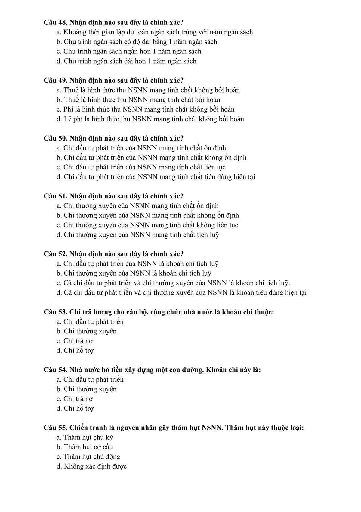 176 câu trắc nghiệm Luật NSNN thi Kho bạc