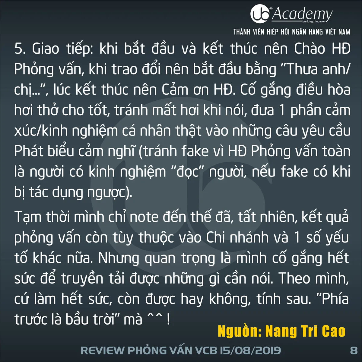 Ảnh minh họa – Phỏng vấn VCB - Chi nhánh trong miền Nam 16/08/2019