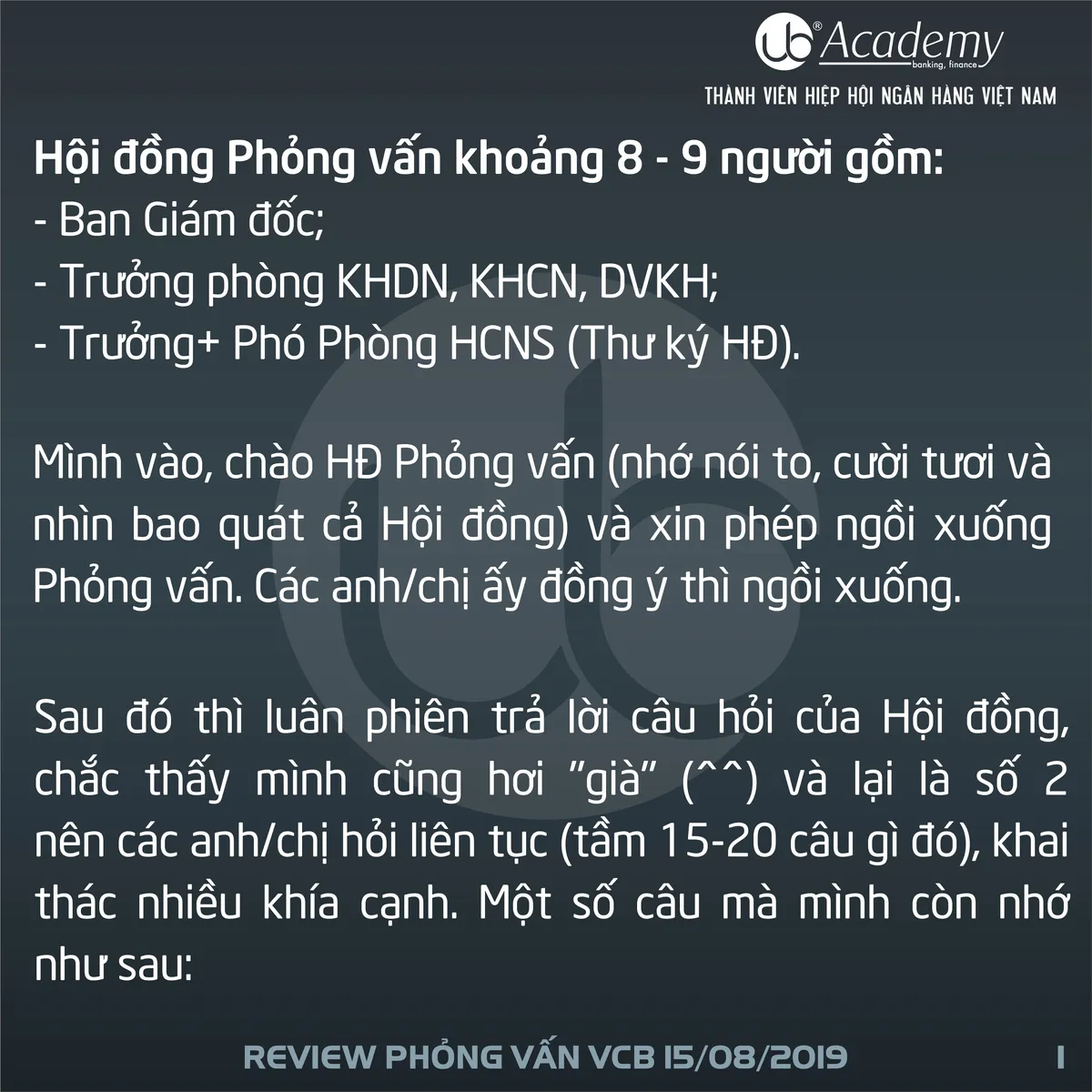 Ảnh minh họa – Phỏng vấn VCB - Chi nhánh trong miền Nam 16/08/2019