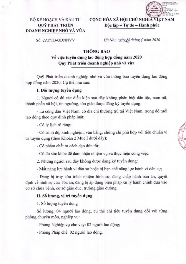 Ảnh minh họa – TUYỂN DỤNG LAO ĐỘNG HỢP ĐỒNG 2020 CỦA QUỸ PHÁT TRIỂN DOANH NGHIỆP NHỎ VÀ VỪA