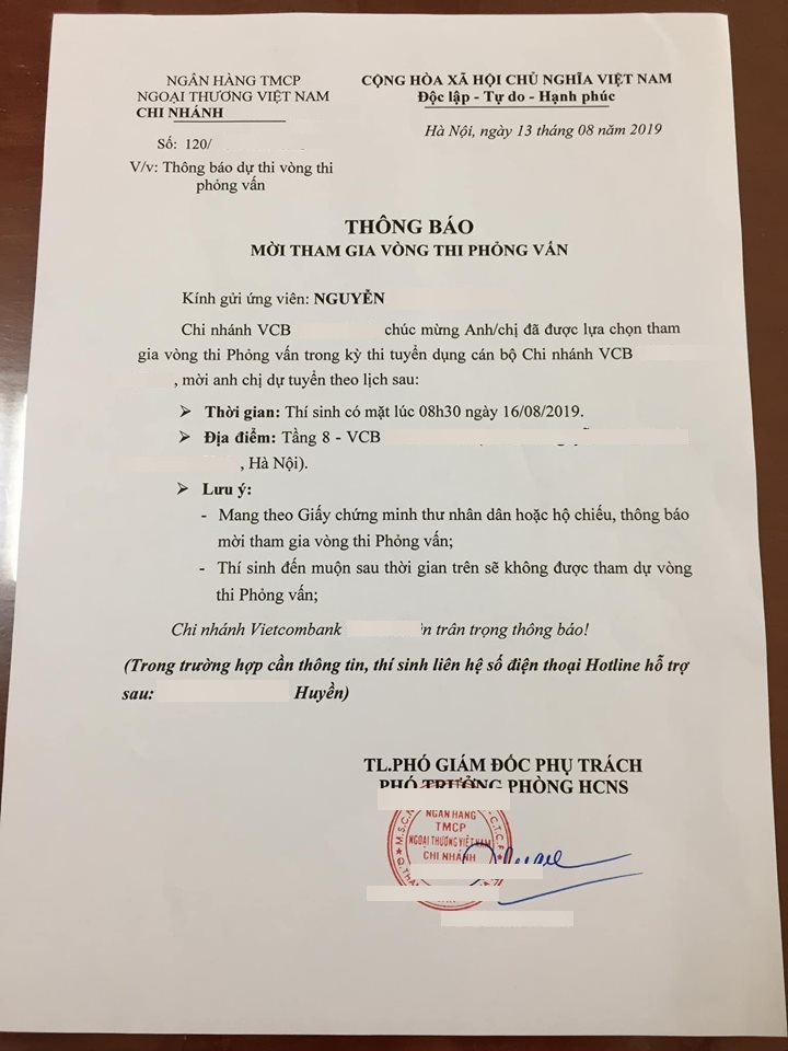 Ảnh minh họa – Vietcombank sẽ tổ chức Phỏng vấn ngay trong tuần này (21/10 - 26/10/2019)