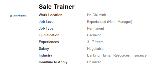 Ảnh minh họa – Ngân hàng TNHH MTV Shinhan Việt Nam Thông báo Tuyển dụng Sale Trainer tại Hồ Chí Minh