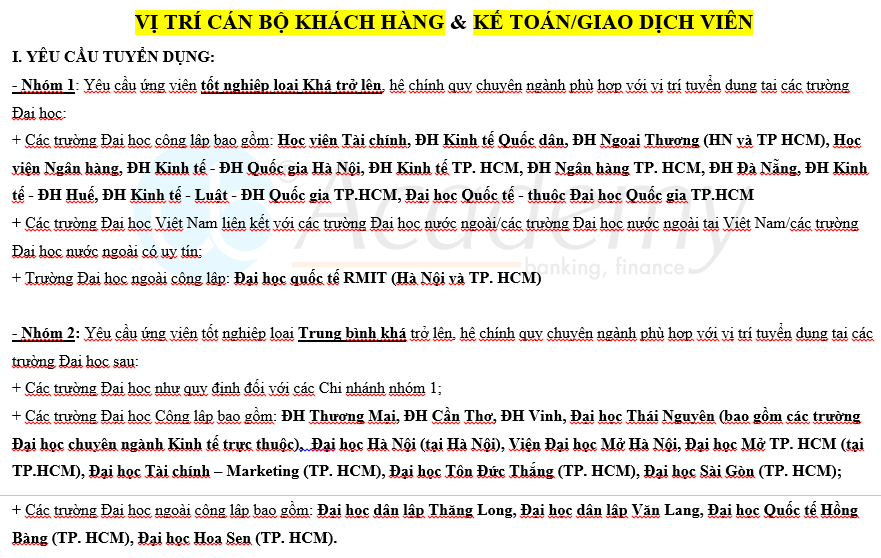 Ảnh minh họa – Quy định về Hồ sơ ứng tuyển Vietcombank 2020